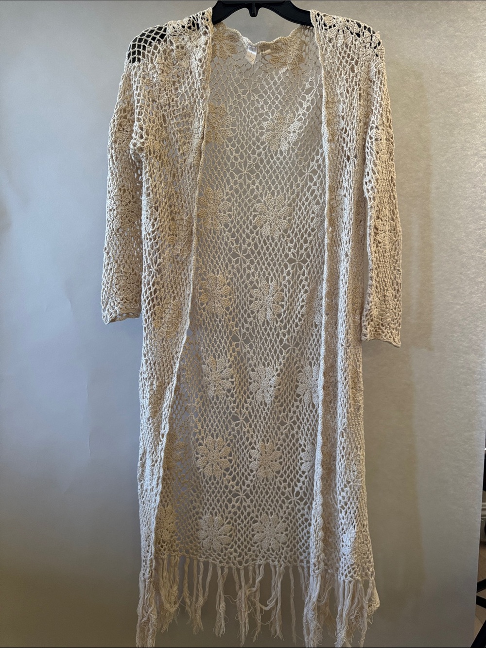 Bohemian Crochet Maxi Duster in Cream